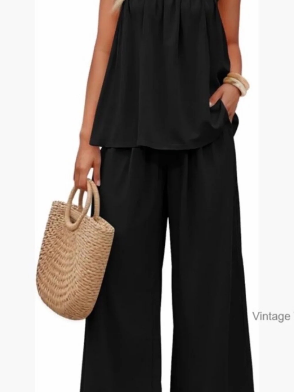 Free People Corfu Tube Set Strapless Top Wide Leg Pants Black
